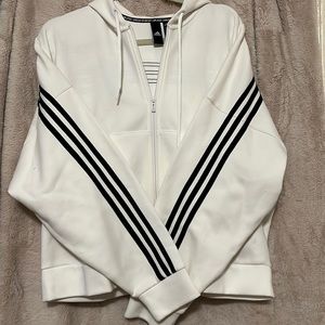 Adidas Womans white hoodie with black strip